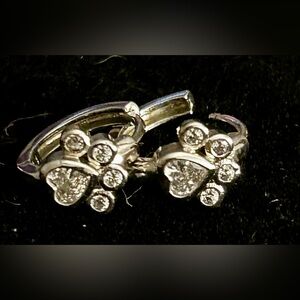 925 Silver Huggie Paw Print earrings .
